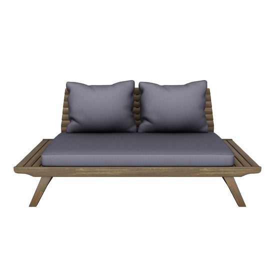 Kailee Outdoor Wooden Loveseat with Cushions, Dark Gray and Gray Finis
