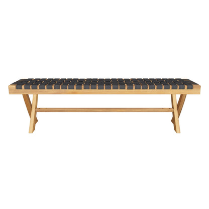 Angie Outdoor Acacia Wood Bench with Rope Seating