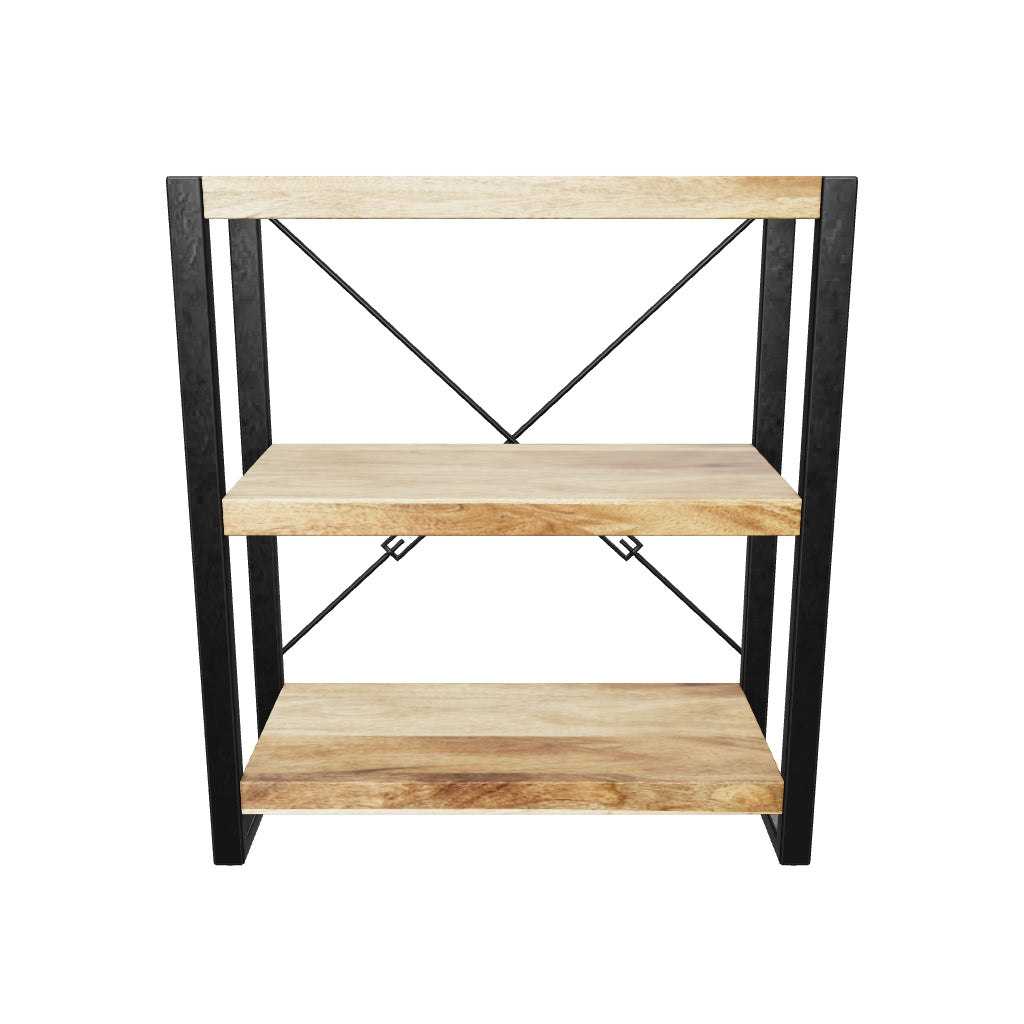 Warthen Brinkley Modern Industrial Handcrafted 3 Shelf Mango Wood Shelving  Unit, Natural and Black