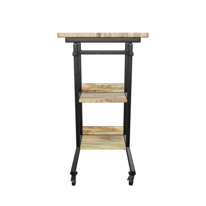 Vinton Modern Industrial Handcrafted Wooden Multi-Purpose Adjustable Height C-Shaped Side Table, Natural and Black
