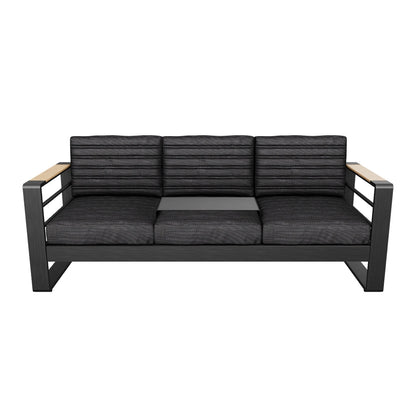 Neffs Outdoor Aluminum 3 Seater Sofa with Water Resistant Cushions, Black, Natural, and Dark Gray