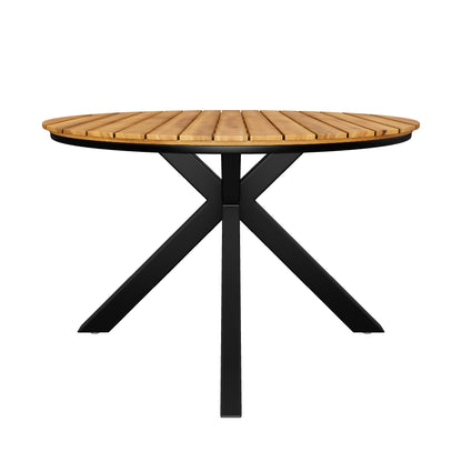 Mellie Outdoor Acacia Wood Circular Dining Table, Teak and Black