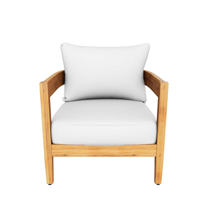 Burrough Outdoor Acacia Wood Club Chair with Cushions, Teak and Beige