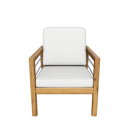 Lindsey Outdoor Acacia Wood Club Chair with Cushions, Teak and Beige