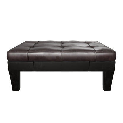 Tucson Contemporary Tufted Leather Storage Ottoman Table with Drawer