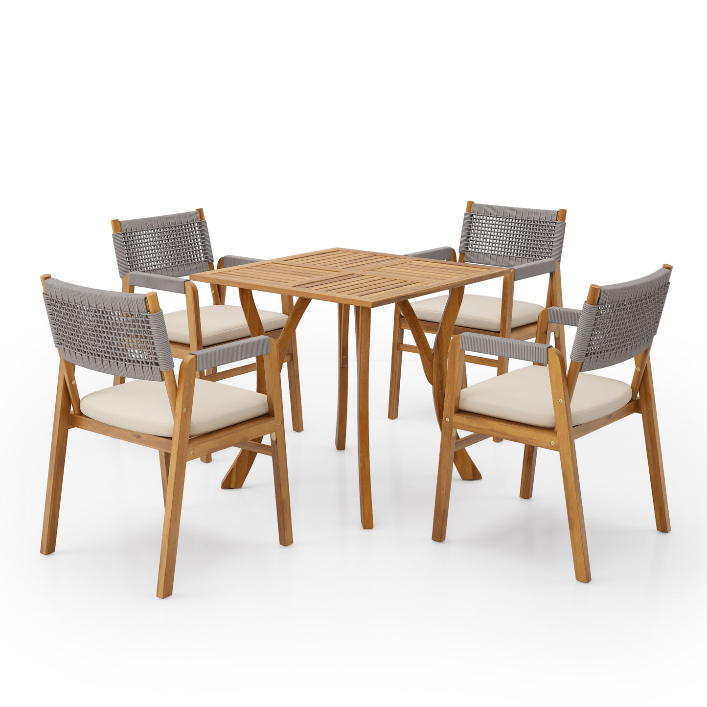 Emerey Modern Patio Dining Set Outdoor Table with 4 Chairs, Wood Finish