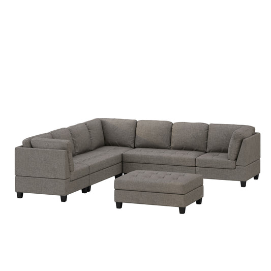 Jakyri Fabric 7 Seater Tufted Sectional Sofa