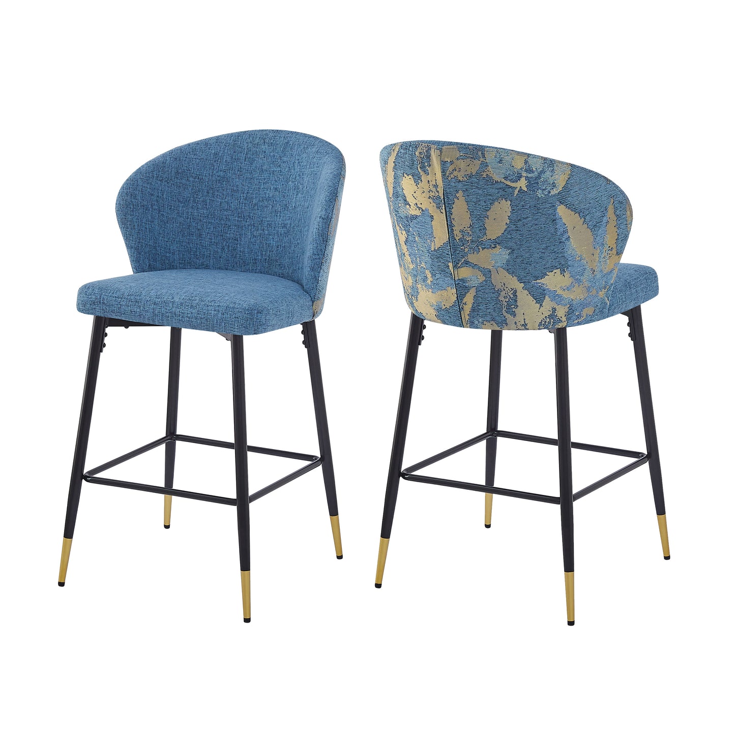 Kilrath Upholstered Wingback Bar Stools with Footrest, Powder Coated Iron