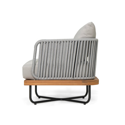 Caiuss Upholstered Outdoor Patio Acacia Wood Club Chair with Iron Base