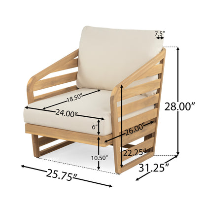 Marlower Teak Finish Acacia Wood Outdoor Lounge Chair with Beige Cushion