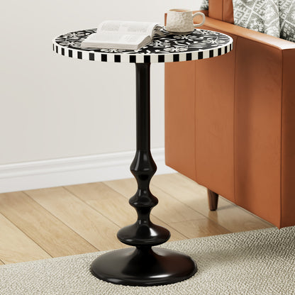 Civona Round End Table Side Table with Geometric Patterned Top