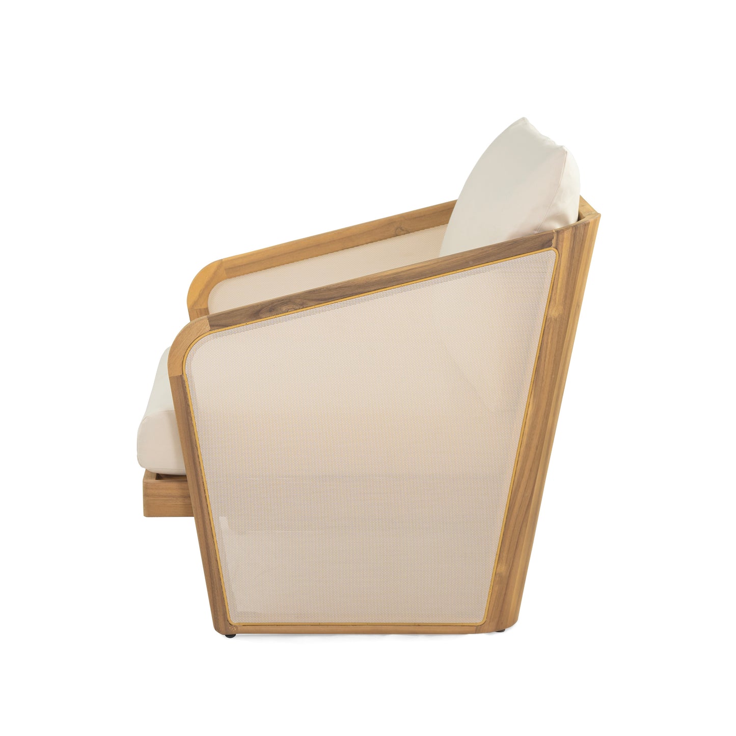 Calista Teak Finish Acacia Wood Patio Lounge Chair with Beige Cushion