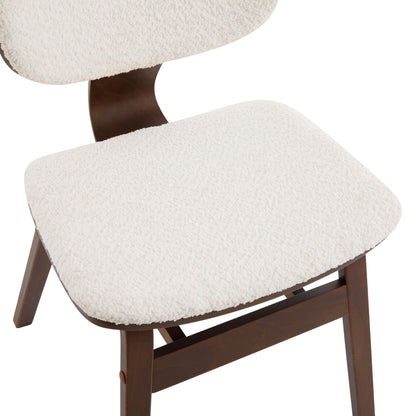 Aval Modern Upholstered Boucle Side Chair, White + Walnut