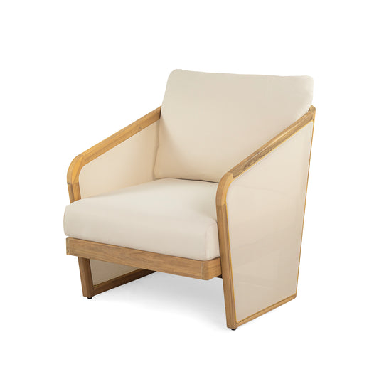 Calista Teak Finish Acacia Wood Patio Lounge Chair with Beige Cushion