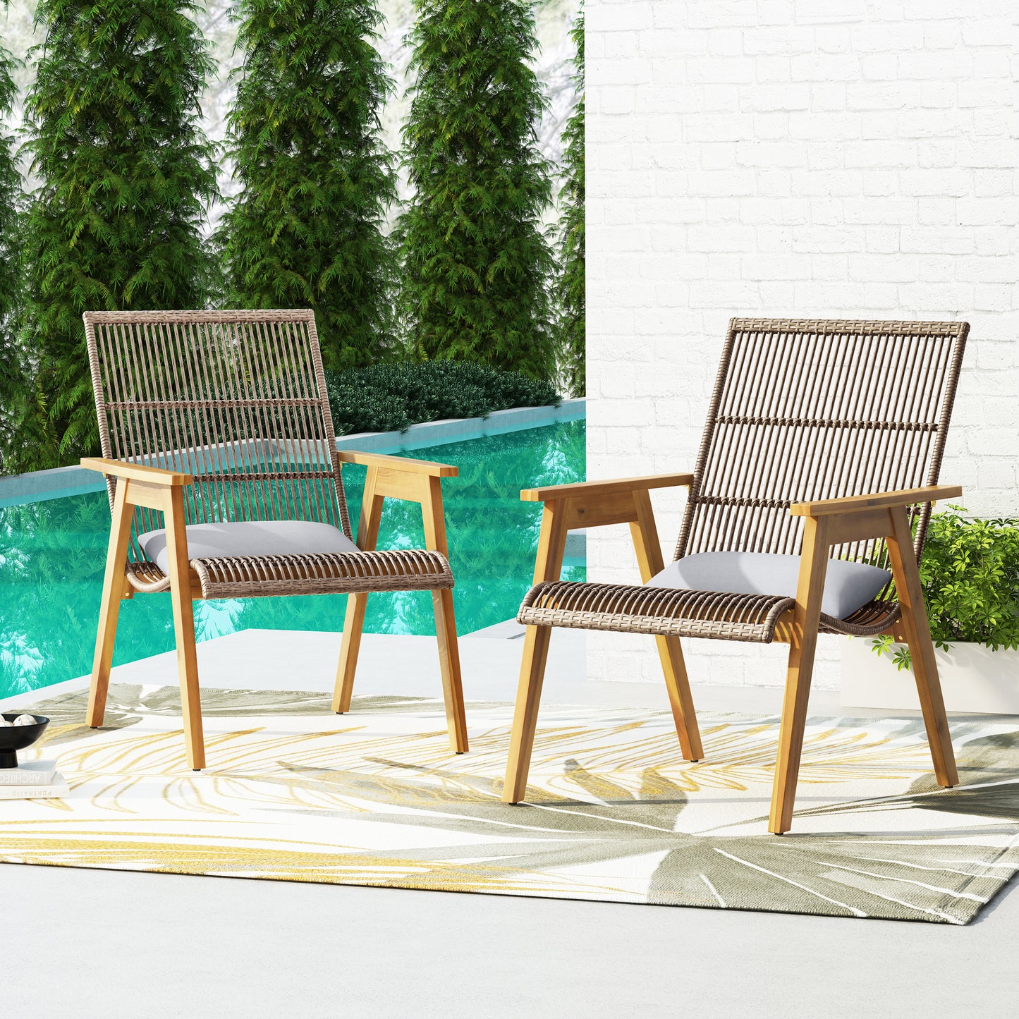Aster Outdoor Teak Wood with both round and flat wicker club chair