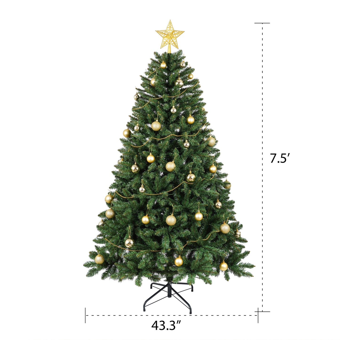 Stellan 7.5FT Christmas Tree with 550 Warm White LED Lights – 1350 PVC & Hard Needle Tips, Hinged Branch Design, Sturdy Metal Stand – Full Realistic Holiday Tree