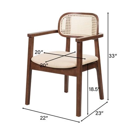 Orrin Modern Dining Chairs, Rattan Weave & Padded Seat with Comfortable Armrests,Set of 2