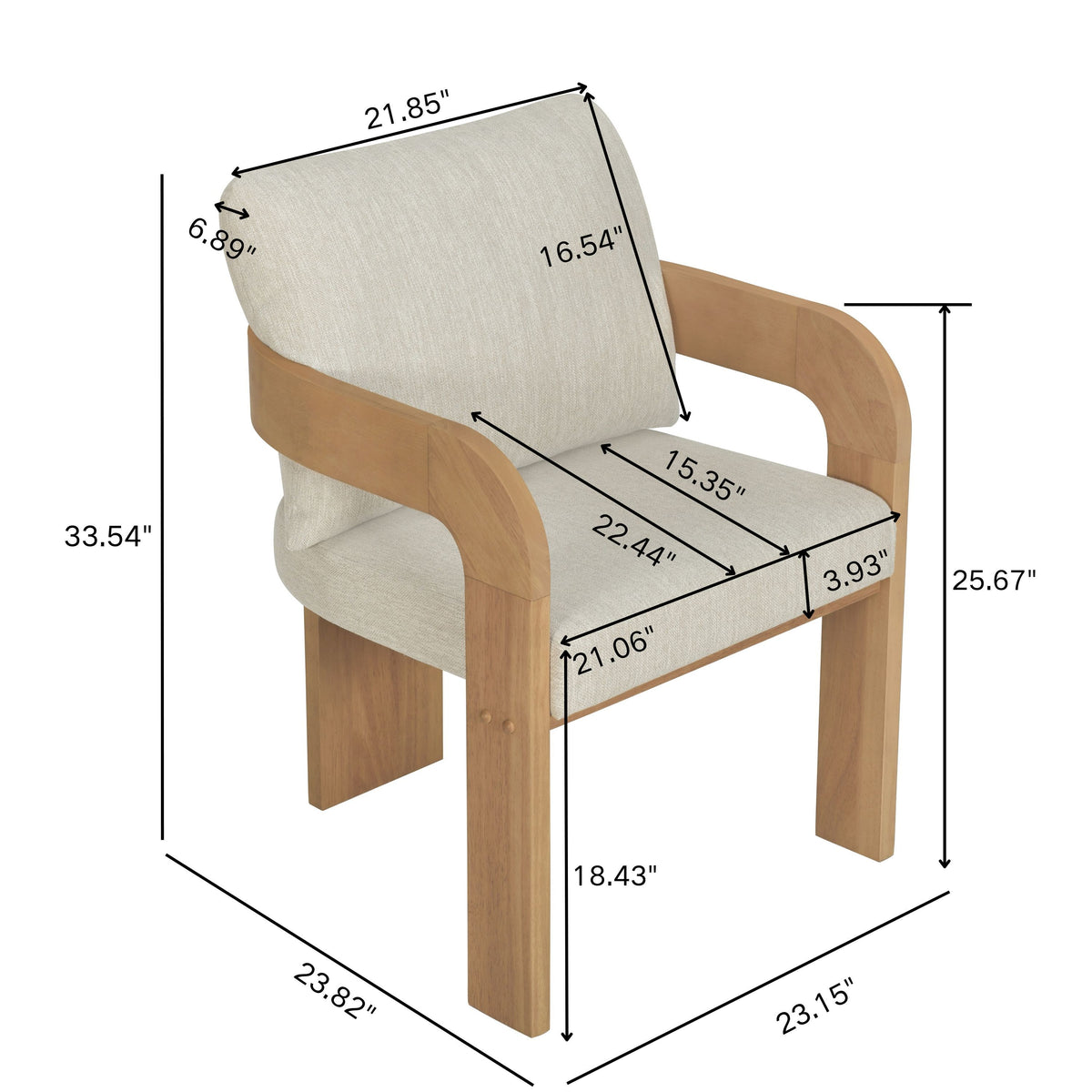 Evocative Yorick Modern Dining Chair Set of 2 with Cushion, Solid Wood Dining Room Armchair Set, Curved Backrest Kitchen Side Chair, Living Room Comfy Extra Seat, Natural+Beige