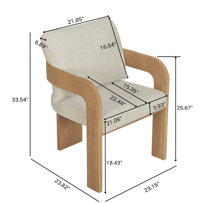 Evocative Yorick Modern Dining Chair Set of 2 with Cushion, Solid Wood Dining Room Armchair Set, Curved Backrest Kitchen Side Chair, Living Room Comfy Extra Seat, Natural+Beige