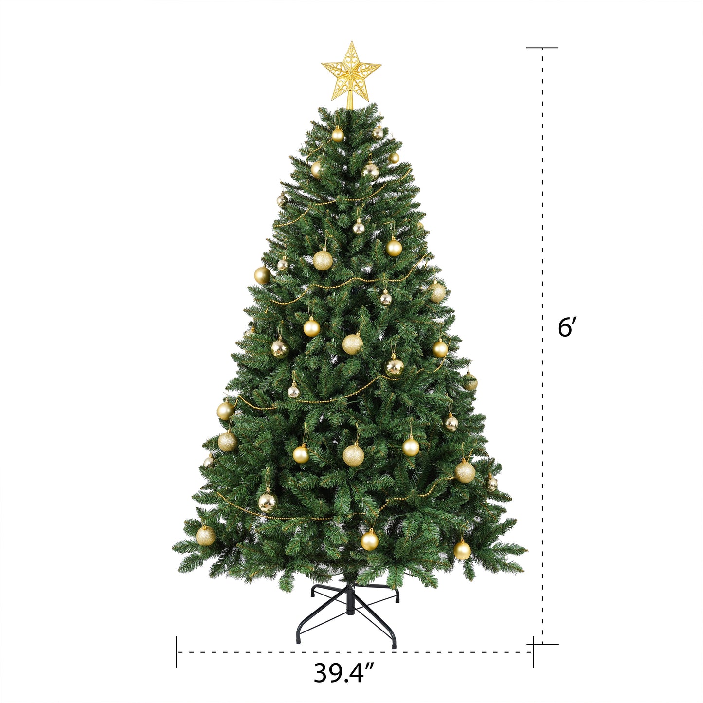 Stellan 6FT Christmas Tree with 250 Warm White LED Lights – 1000 PVC & Hard Needle Tips, Hinged Branch Design, Sturdy Metal Stand – Full Realistic Holiday Tree