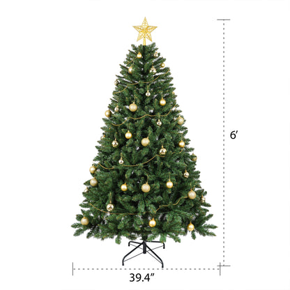 Stellan 6FT Christmas Tree with 250 Warm White LED Lights – 1000 PVC & Hard Needle Tips, Hinged Branch Design, Sturdy Metal Stand – Full Realistic Holiday Tree