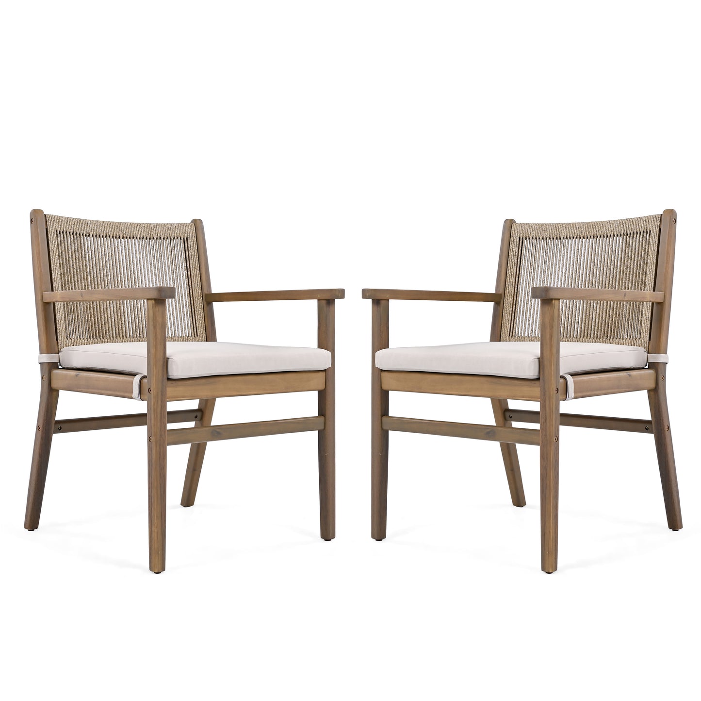 Daphne Outdoor Patio Dining Chairs with Rope Weave Back ,Cushioned, Set of 2