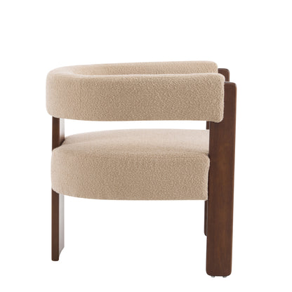 Noah Upholstered Boucle Accent Arm Chair, Rubberwood, Beige+walnut