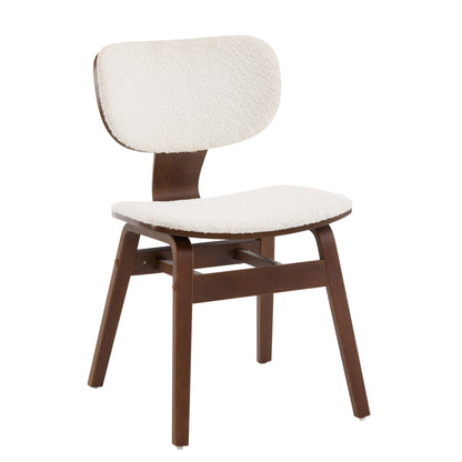 Aval Modern Upholstered Boucle Side Chair, White + Walnut