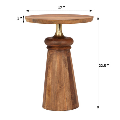 Caelume Round Pedestal Side End Table, Gold + Natural