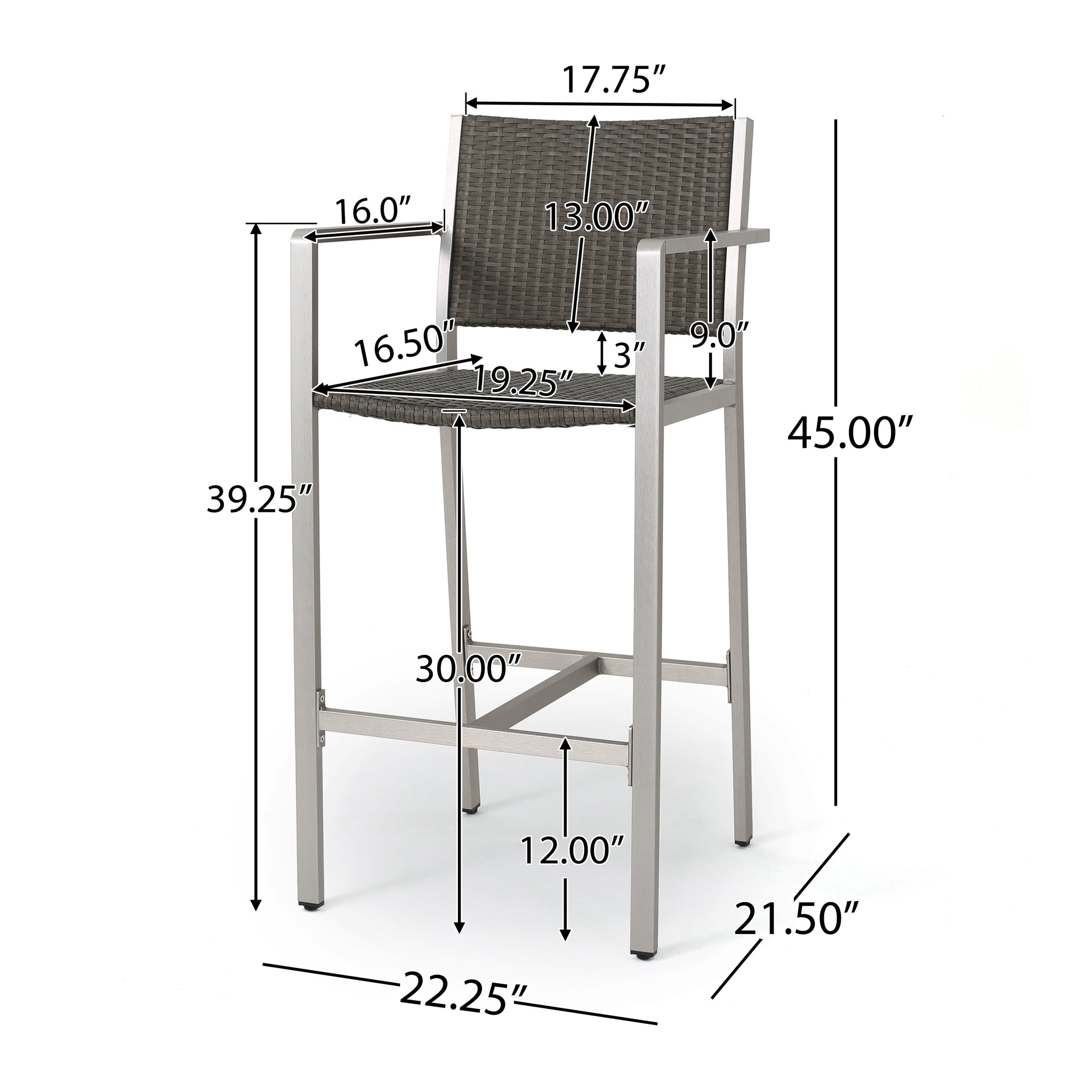 Capral Outdoor Modern 3-Piece Gray Wicker Bar Set with Aluminum Frame ...