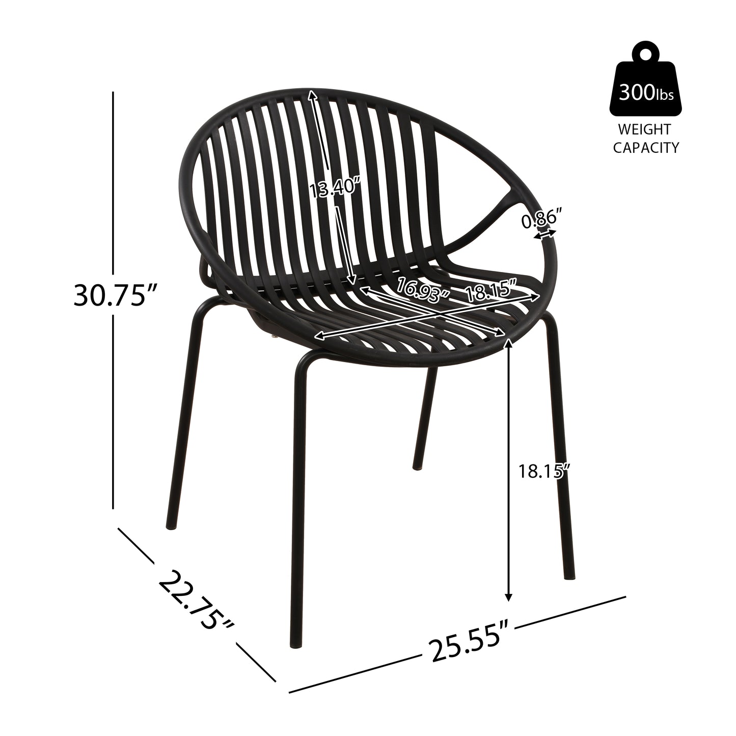 Hespera Patio Dining Chairs with Metal Legs & Breathable Plastic Backrest