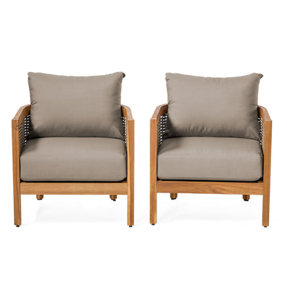 The Crowne Collection Outdoor Acacia Wood Club Chairs with Optional Sunbrella Cushions, Set of 2