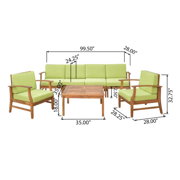 Scarlett Outdoor 6 Seat Teak Finished Acacia Wood Sofa and Table Set