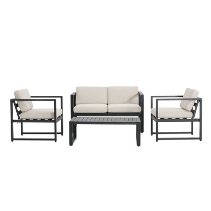 Junly Outdoor Patio Furniture Set Coffee Table – 4-Piece Seating Set Beige Cushions