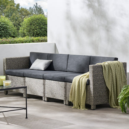 Venice Outdoor Wicker 4 Seater Sectional Sofa with Cushions