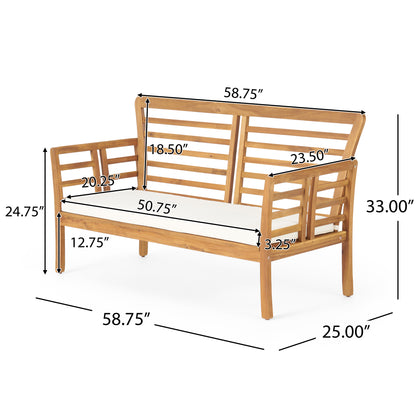 Laurier Outdoor Acacia Wood Loveseat with Cushions