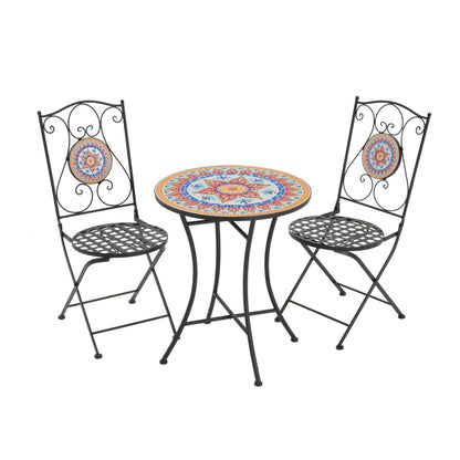 Eamone Outdoor Patio Chat Set, Ceramic Tile, Iron