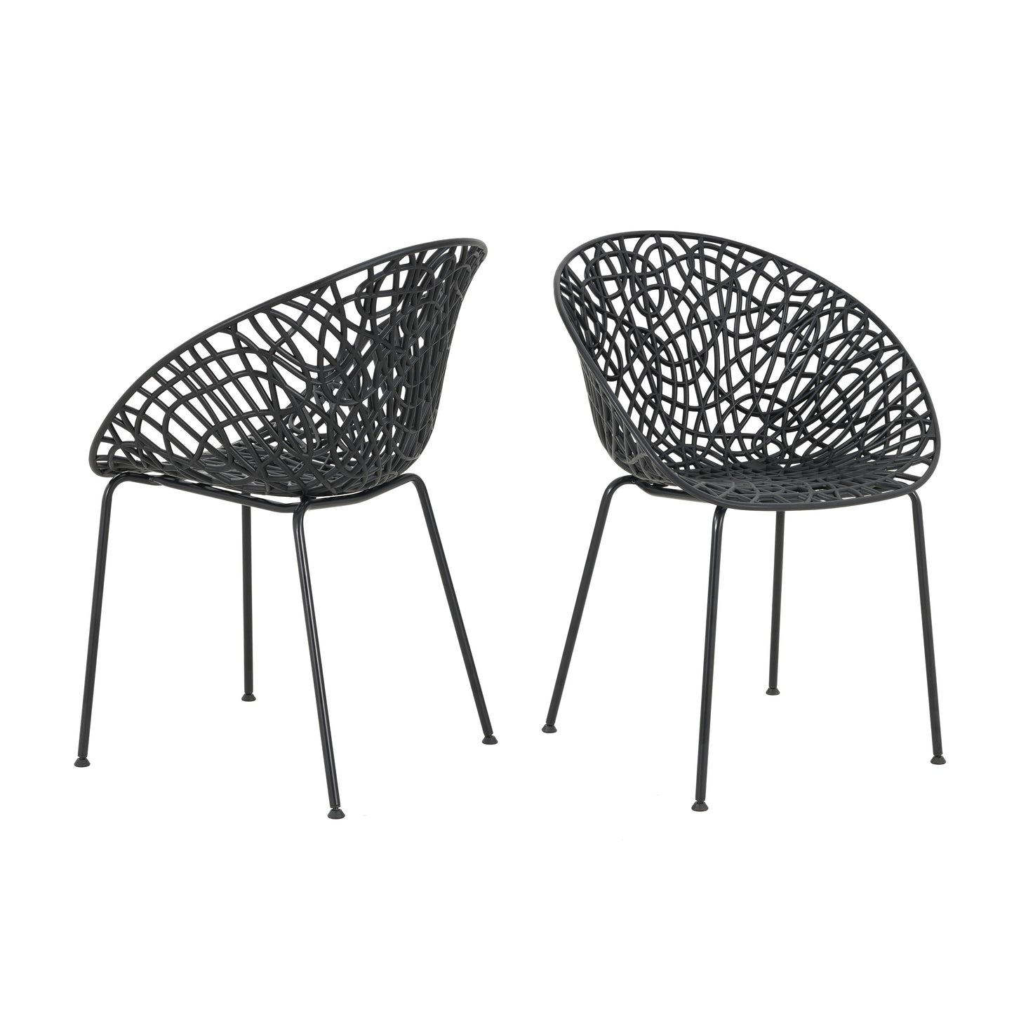 Dahliae Outdoor Patio Dining Chairs, Iron & Plastic, Set of 2