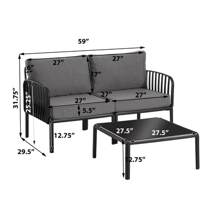 Aestheted Modern 3 Piece Outdoor Plastic Patio Conversation Sets with Soft Cushions