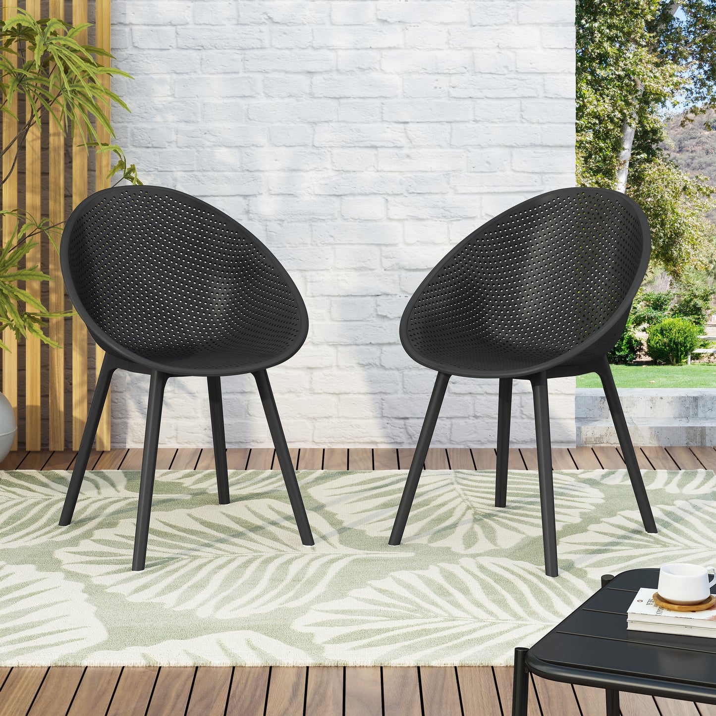 Indoor & Outdoor Polypropelene Plastic Gable Dining Chair, Set of 2