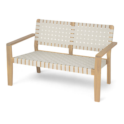 Aspenley Modern Outdoor Patio Double Chaise Loveseat with Wooden Frame and Woven Rope