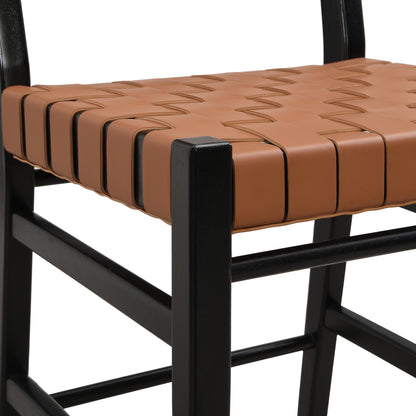Zephyre Modern Black PU and Wood Counter Stools, Set of 2