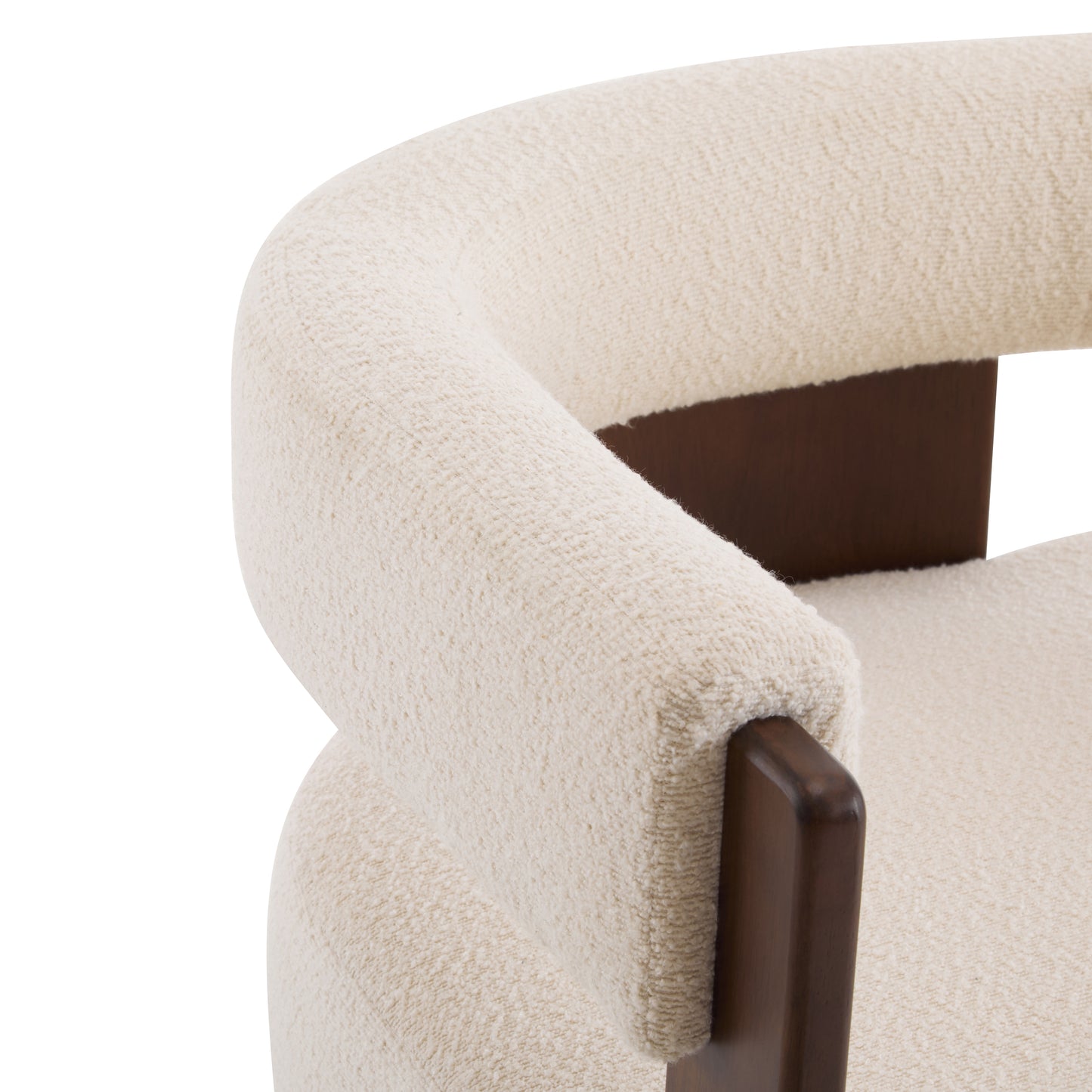 Noah Upholstered Boucle Accent Arm Chair, Rubberwood, Beige+walnut