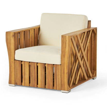 Edward Outdoor Acacia Wood Club Chair with Cushion