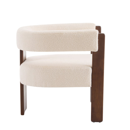 Noah Upholstered Boucle Accent Arm Chair, Rubberwood, Beige+walnut