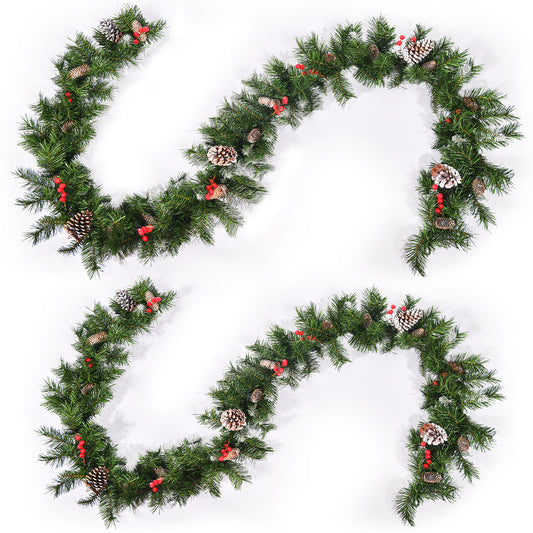 Laly 9’X10’’ Mixed Frosted Garland with 20 Pine Cones and 10 Red Berry with 50 Warm White LED Lights with Timer-Battery Operated-Outdoor, 200 Tips