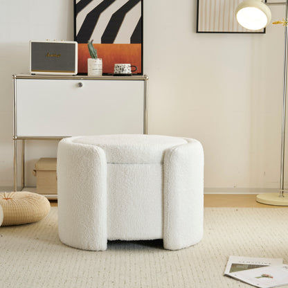 Cozy Lamb Fleece Oval Storage Ottoman Footstool Bench