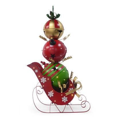 MerryMingle Iron Christmas Sleigh Decoration with Triple Stacked Bells