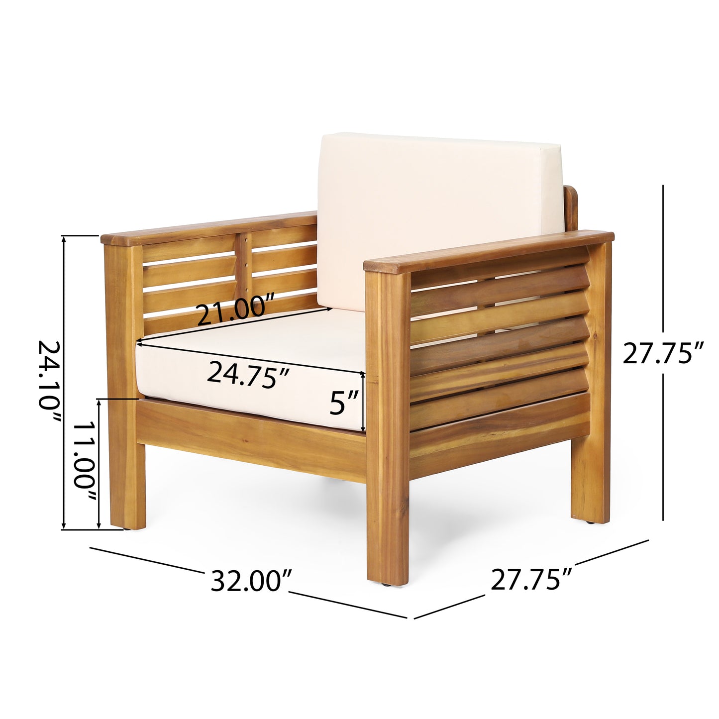 Rabun Outdoor Acacia Wood Club Chairs with Cushions