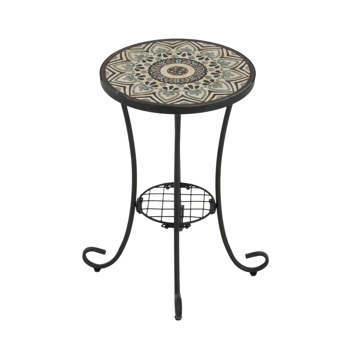 Eulalie Outdoor Patio Round Side Table with Shelf